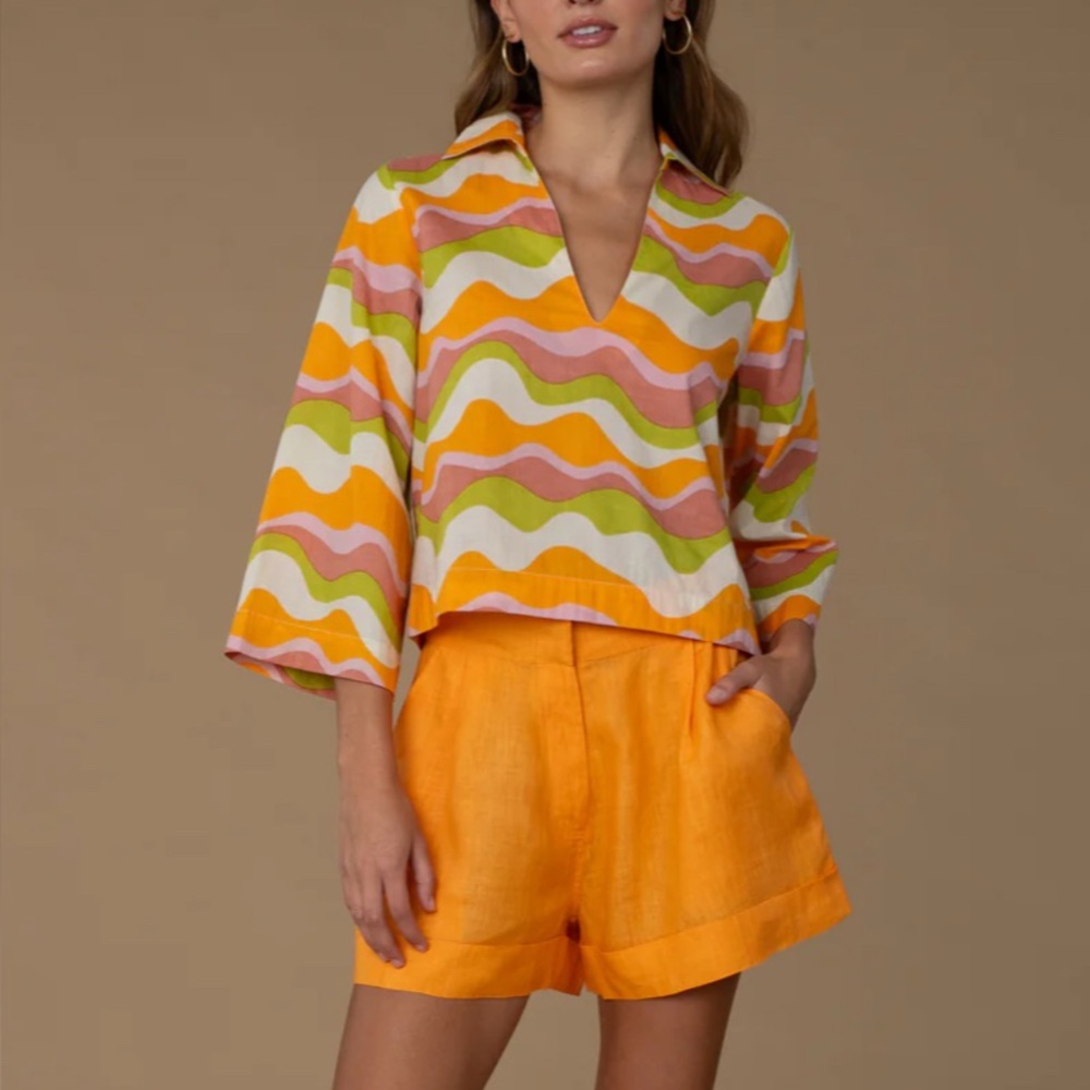NWT Elizabeth and James Colorful Wave Pattern Top and Orange Shorts Set